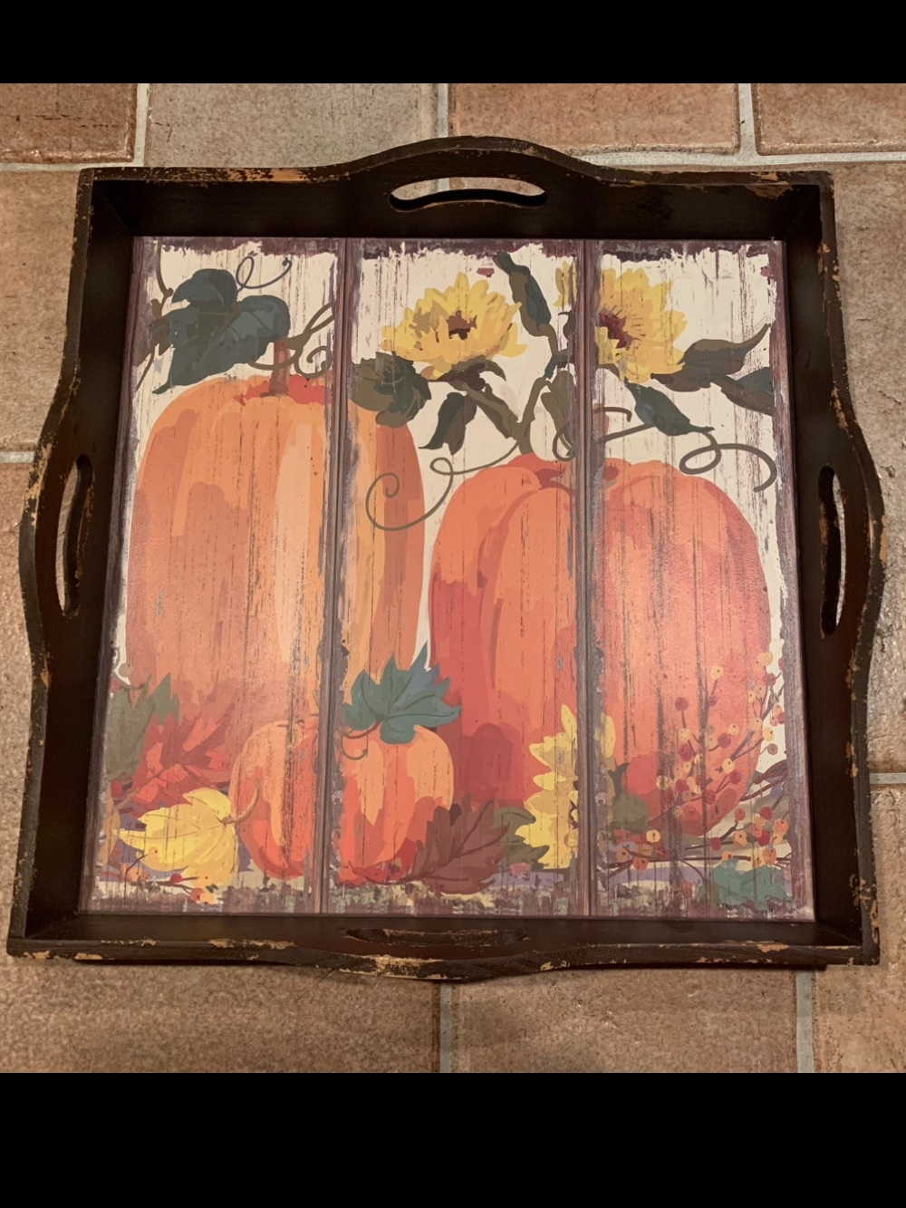 Fall Pumpkin Wood Decorative Tray 16" X 16"